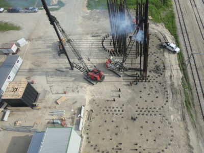 Aerial view of construction site