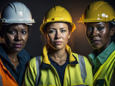 Women in hardhats and safety jackets