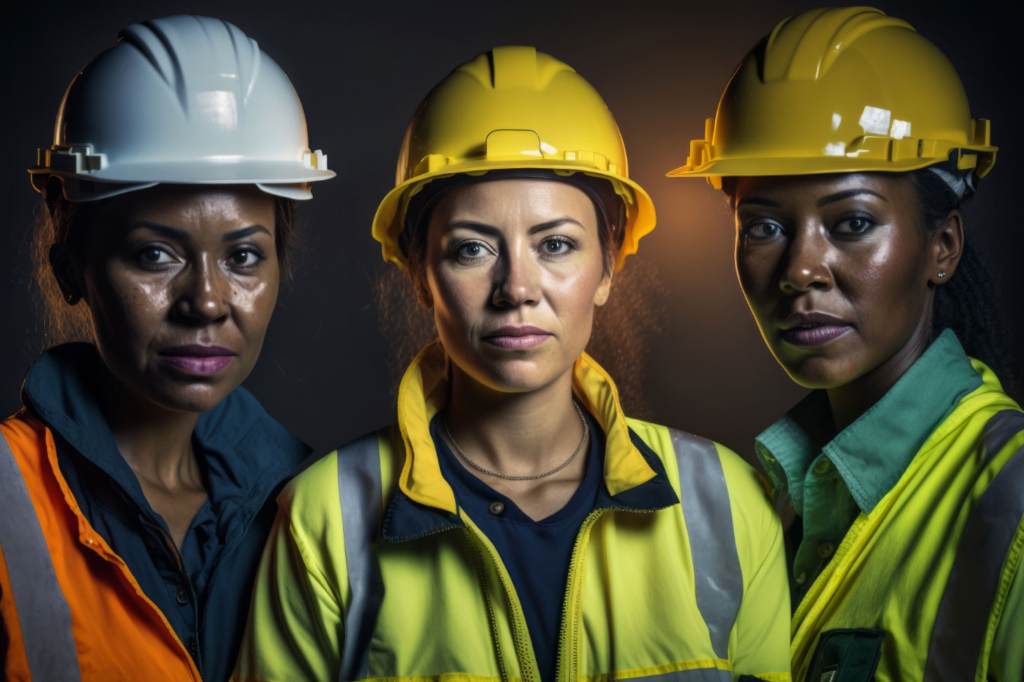 Women in hardhats and safety jackets