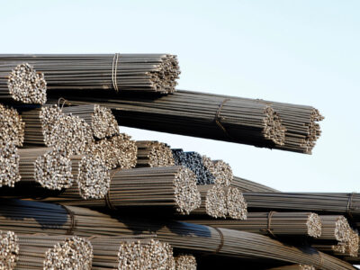 A towering stack of steel rods