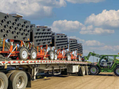 Loading signs on bed of truck