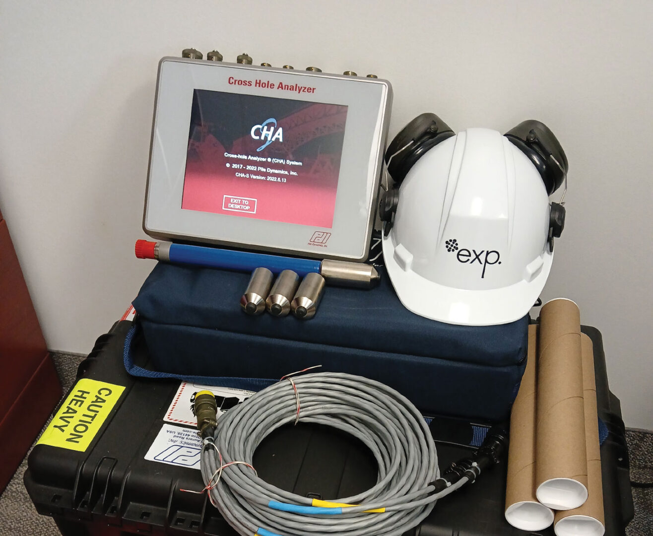CSL testing equipment and white hardhat