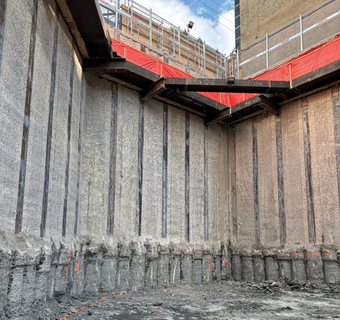 Interior look at a shaft excavation into bedrock (with shoring)