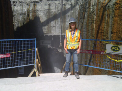 Shawna Munn onsite, wearing safety equipment