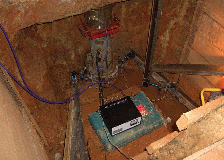 Pile integrity testing equipment on jobsite