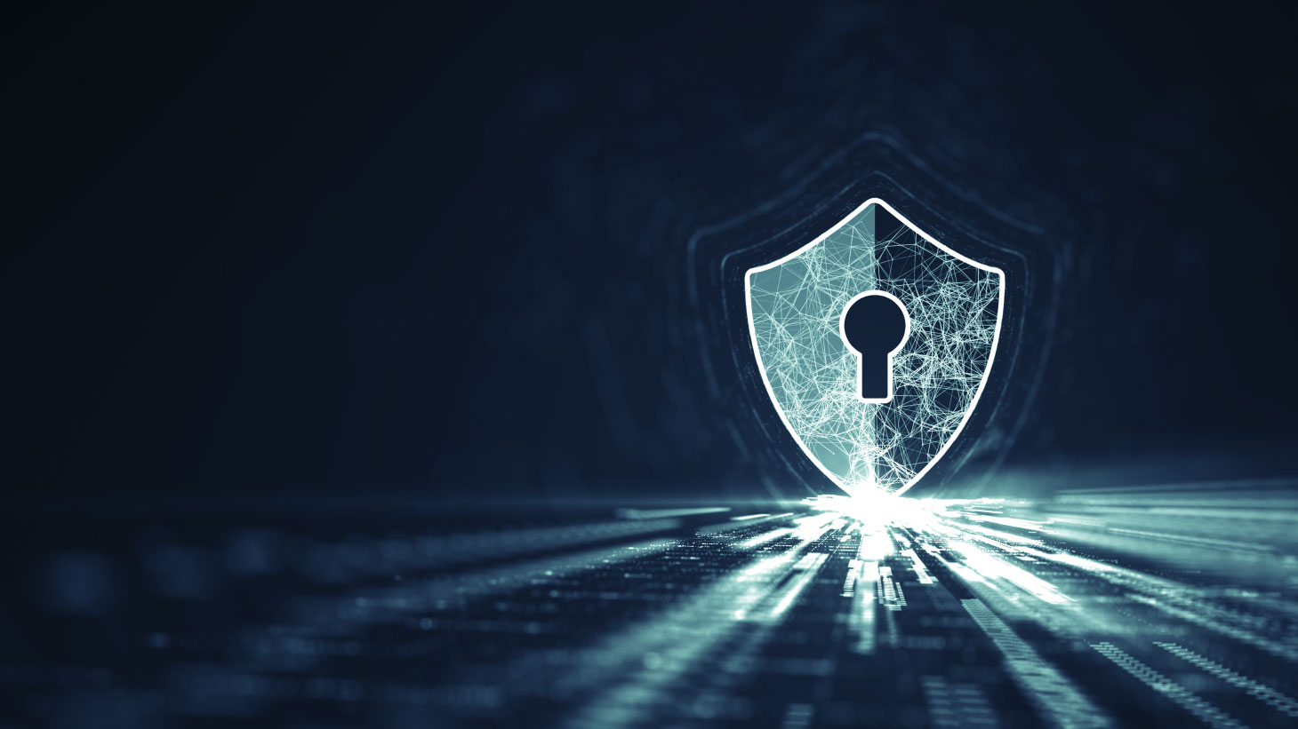 Shield With Keyhole icon on digital data background