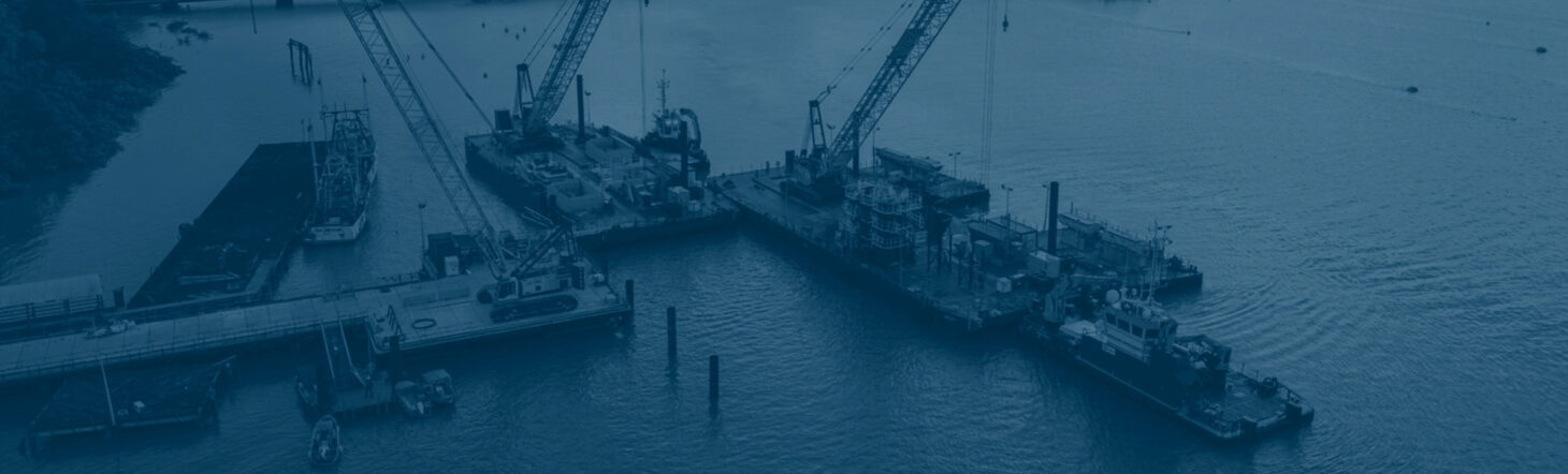 Aerial view of cranes on barge