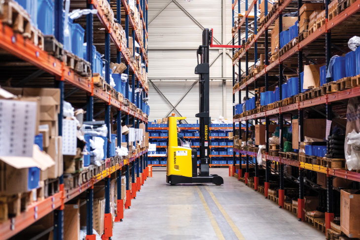 Product on shelves inside Sunward’s parts distribution warehouse