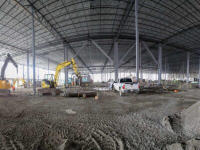 Wide angle view of construction site