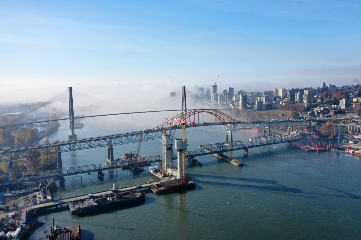 Aerial view of the Pattullo Bridge under construction