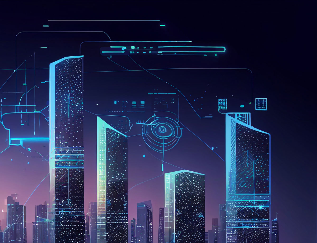 Artist rendering of futuristic landscape