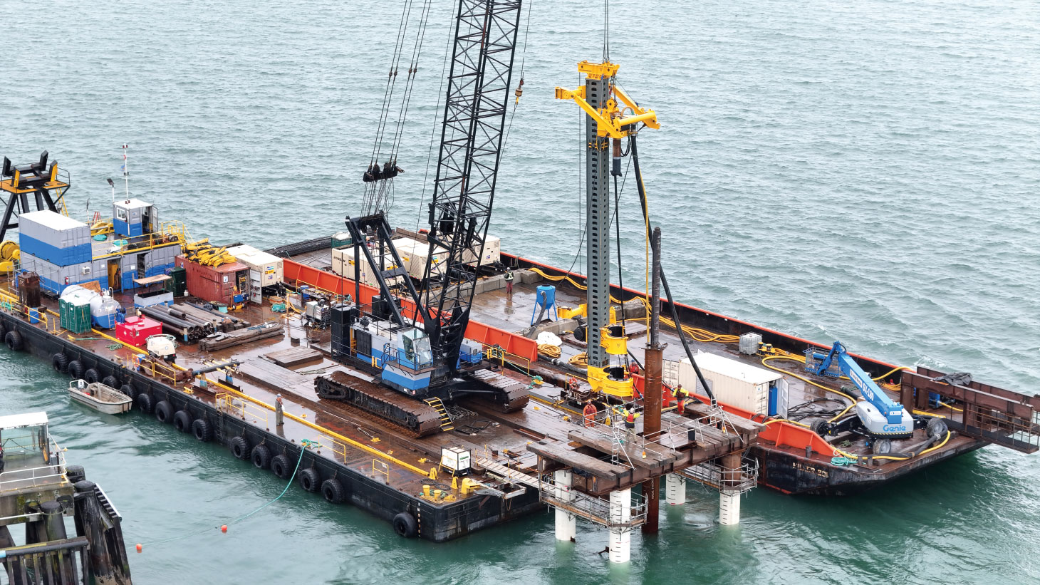 Heavy equipment on barge