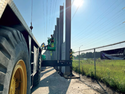 Sound barrier wall under construction