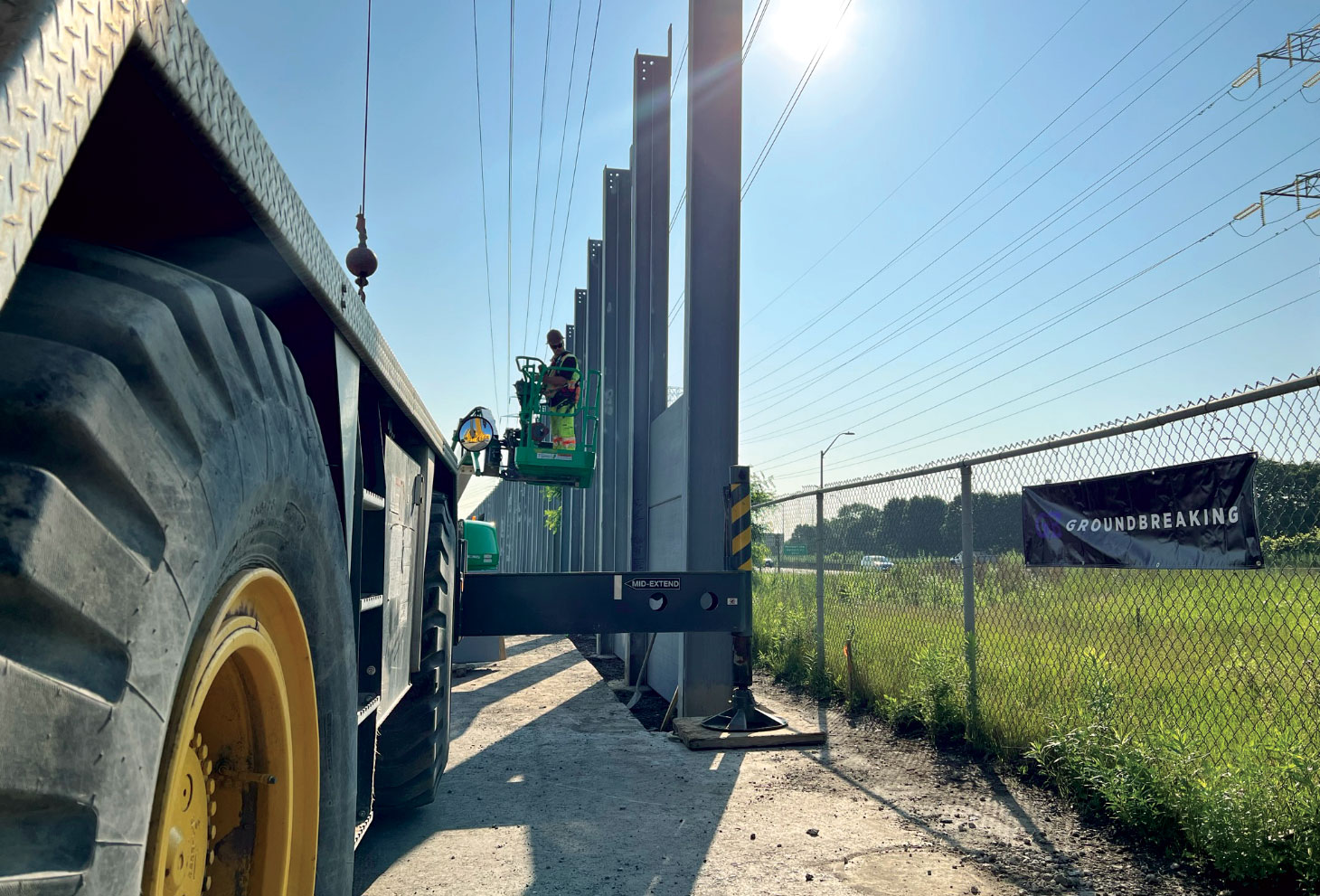 Sound barrier wall under construction