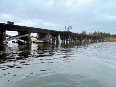Rail bridge in midst of repair