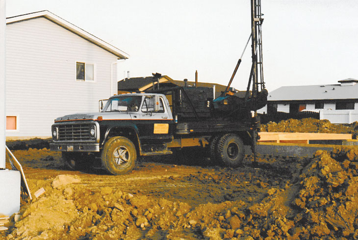 Vintage pile driving truck