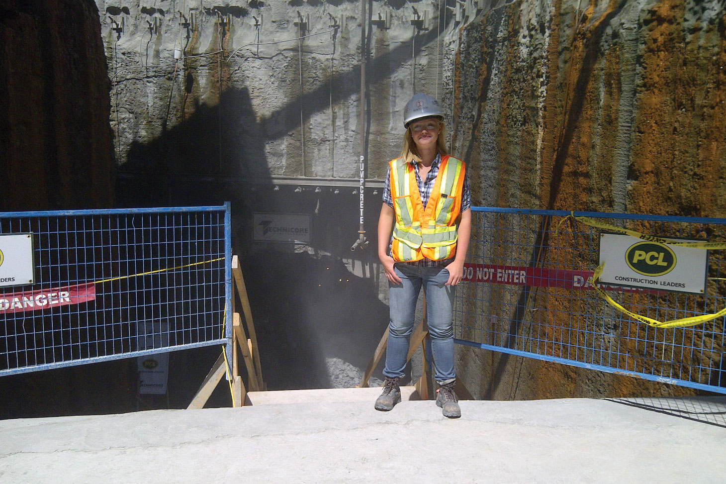 Shawna Munn onsite, wearing safety equipment