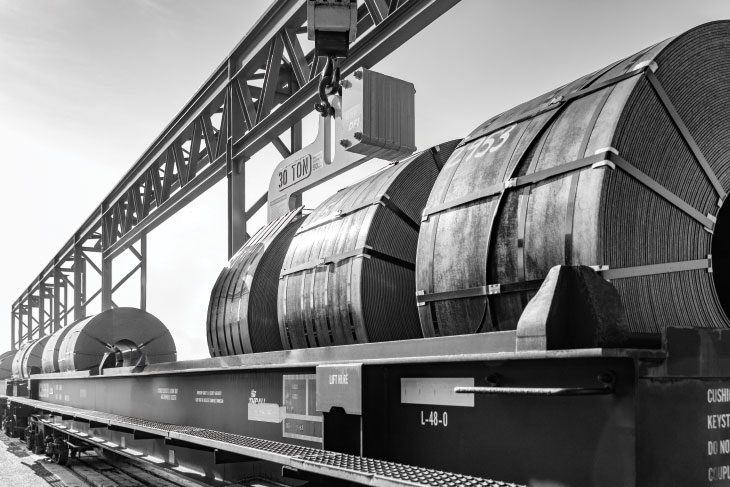 Rail cars at the Marcus Pipe mill