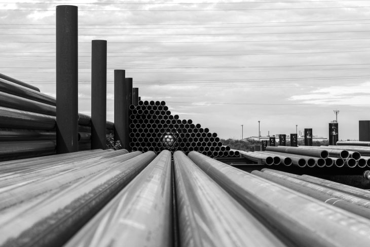 Racks of milled piles ready for shipment