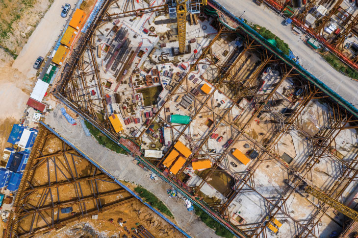 Aerial view of construction site