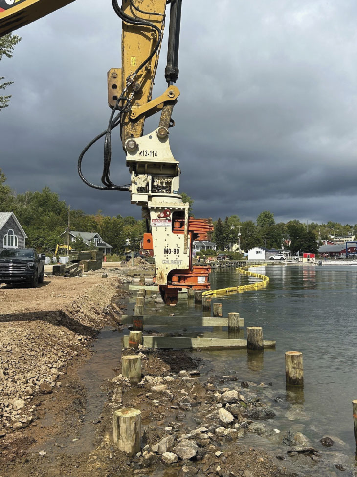Closeup of CAT 336 excavator at work