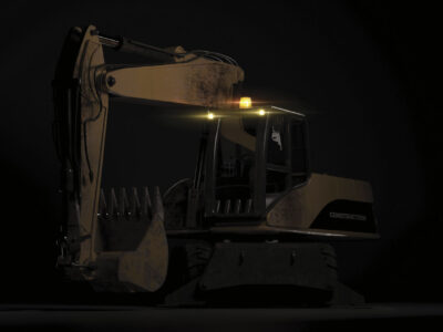 Tractor equipment parked in darkness of night