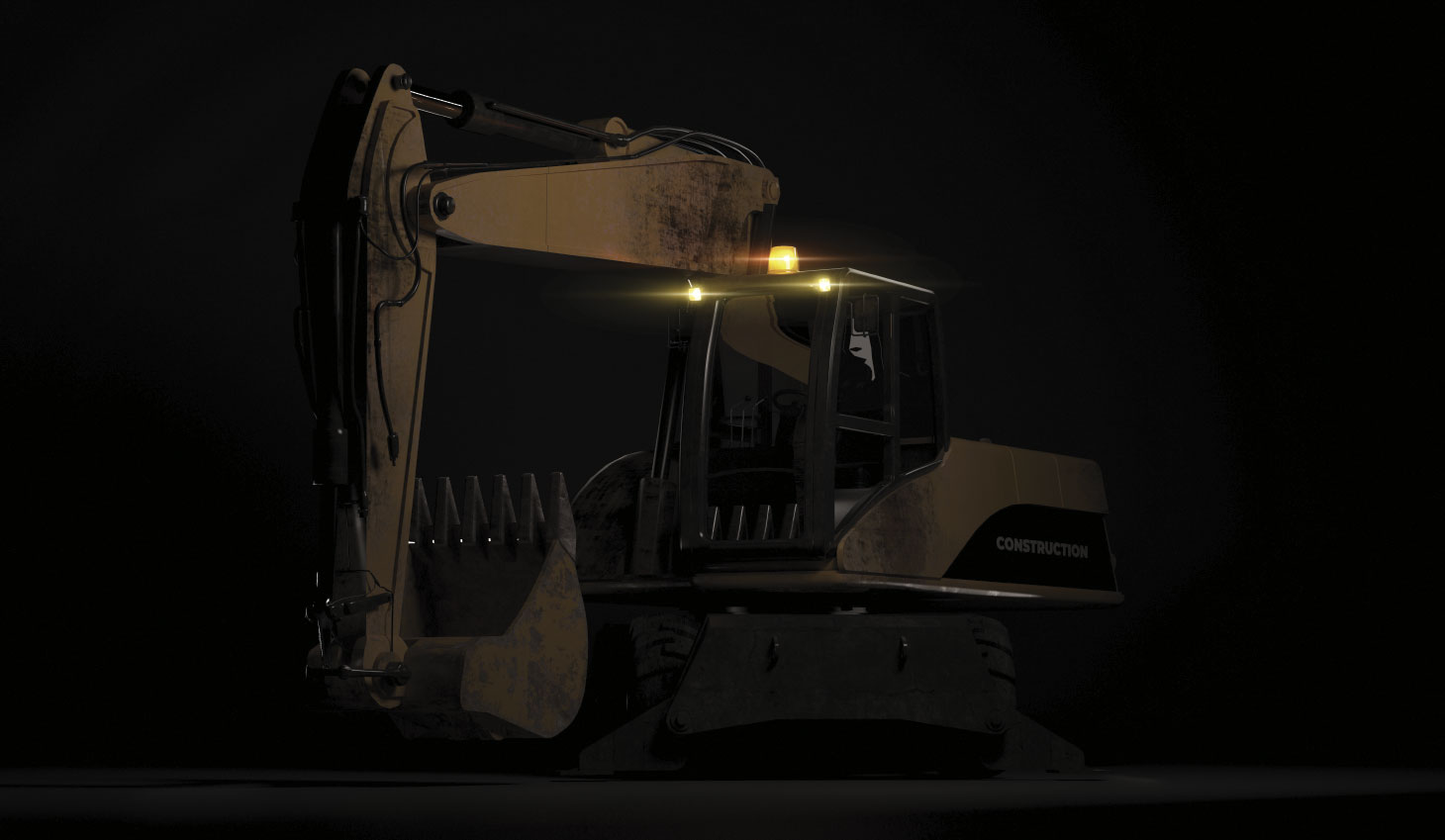 Tractor equipment parked in darkness of night