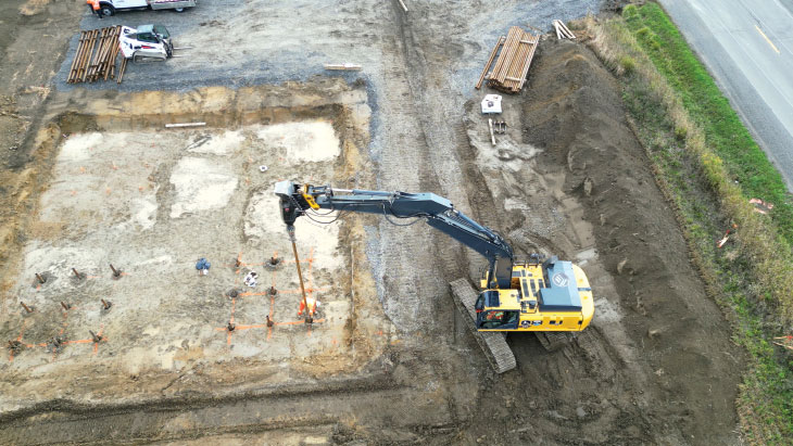 Aerial view of helical pile installation