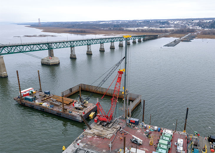 Aerial view of construction barge