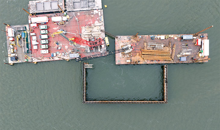 Aerial view of construction barge