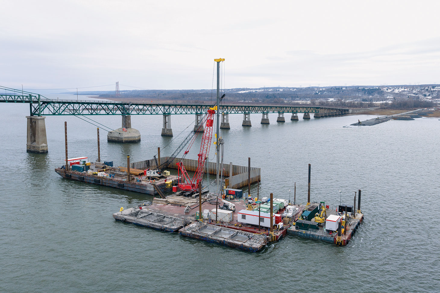 Aerial view of construction barge