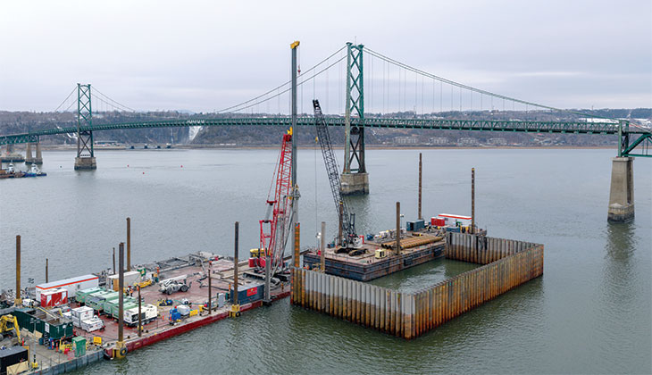 Aerial view of construction barge