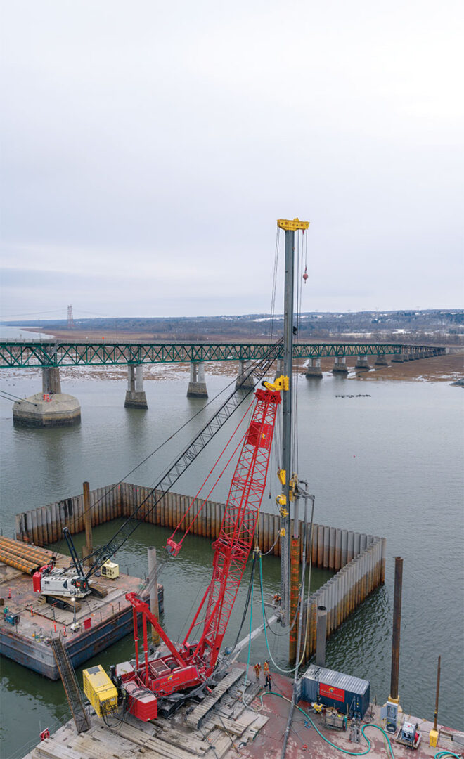 Aerial view of construction barge