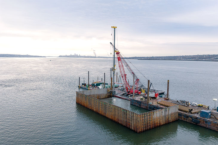 Aerial view of construction barge