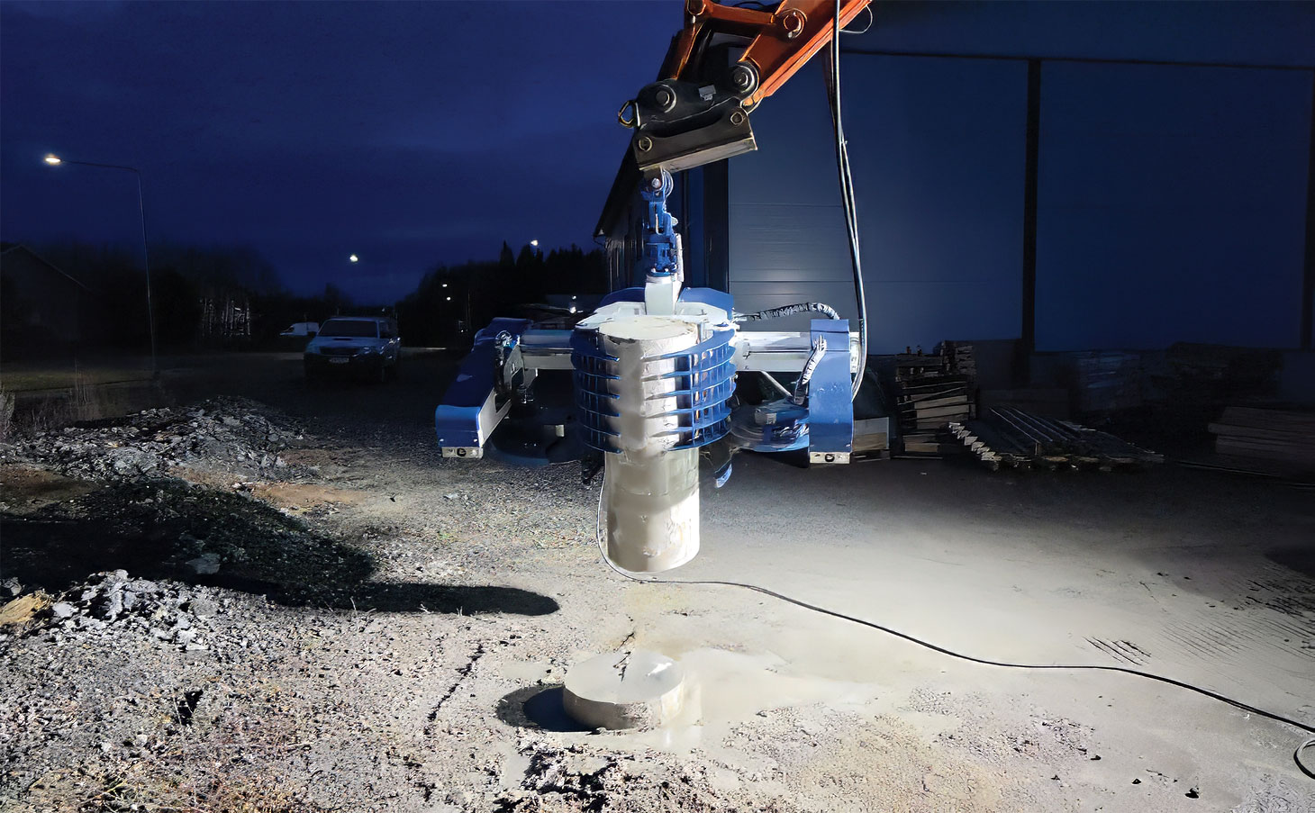 Installing pile in the dark of night