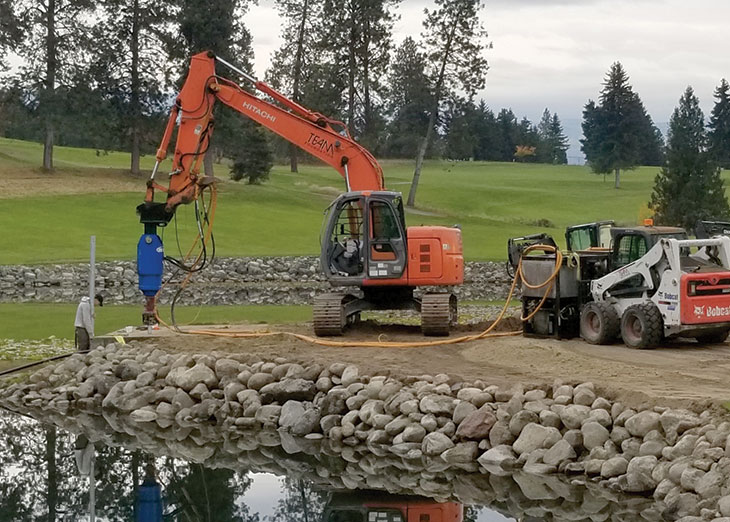 Installing piles on job site