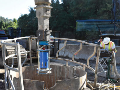 View of top mount winch system on construction site