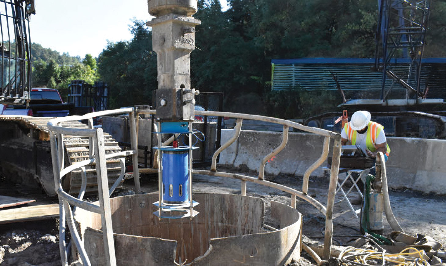 View of top mount winch system on construction site