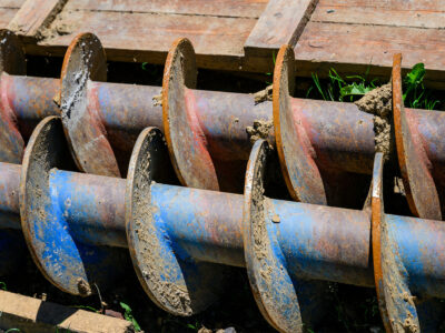 Large drill lying on the ground