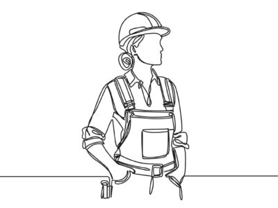 continuous single line drawing of female construction worker