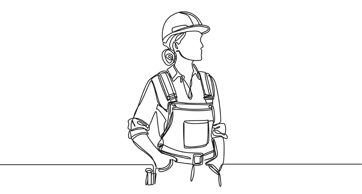 continuous single line drawing of female construction worker