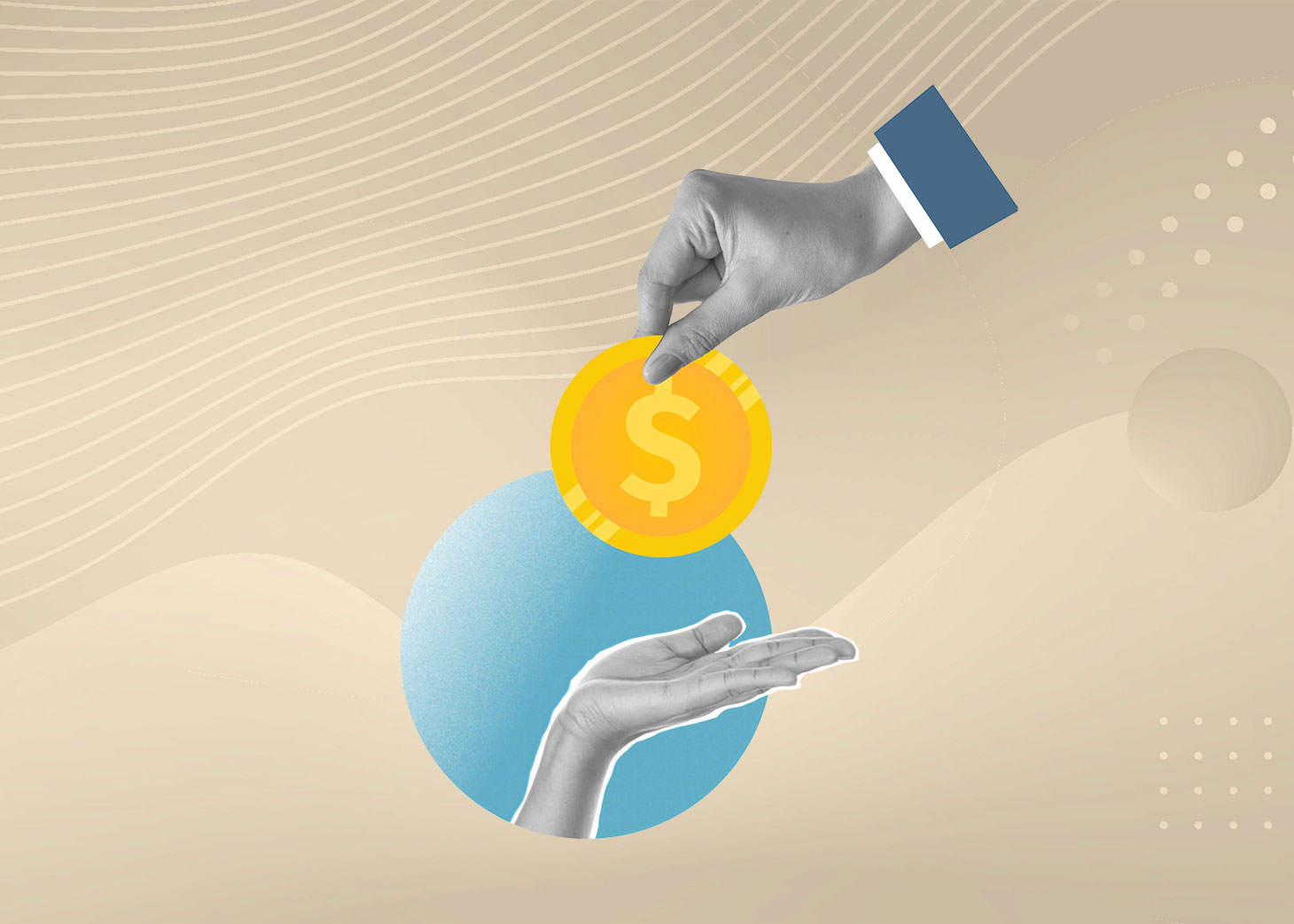 Illustration of hand placing coin in a waiting hand