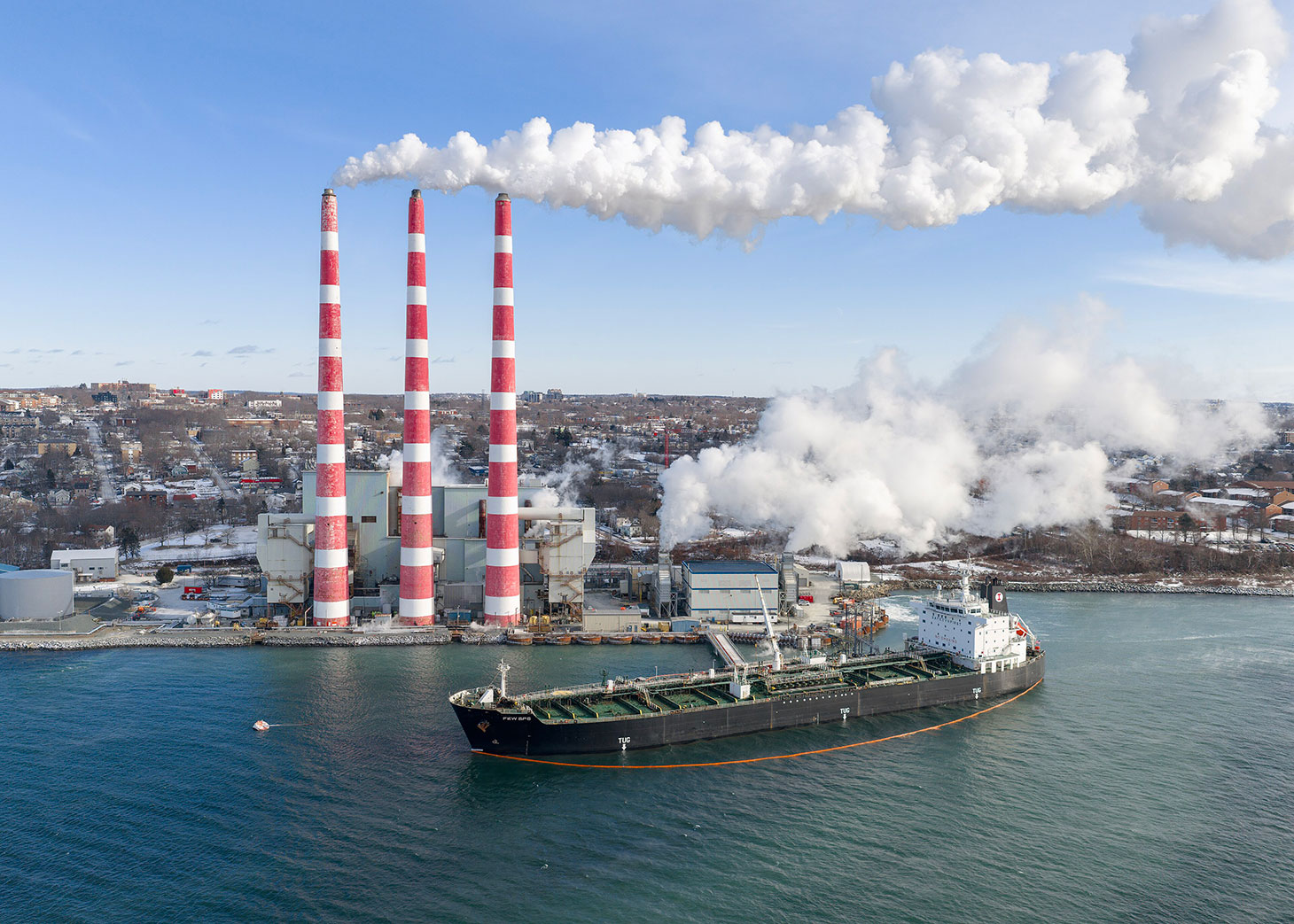 A fuel tanker delivers fuel oil at Nova Scotia Power’s Tufts Cove Generating Station in Dartmouth, Nova Scotia
