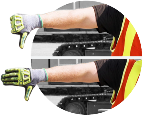 Man in safety gear demonstrating hand/arm signals