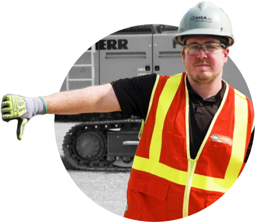 Man in safety gear demonstrating hand/arm signals