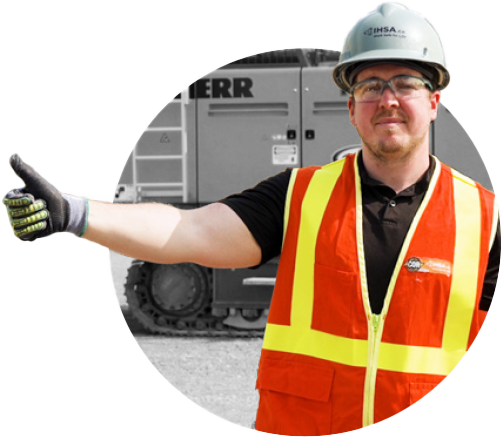 Man in safety gear demonstrating hand/arm signals