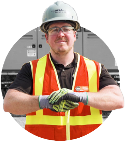 Man in safety gear demonstrating hand/arm signals
