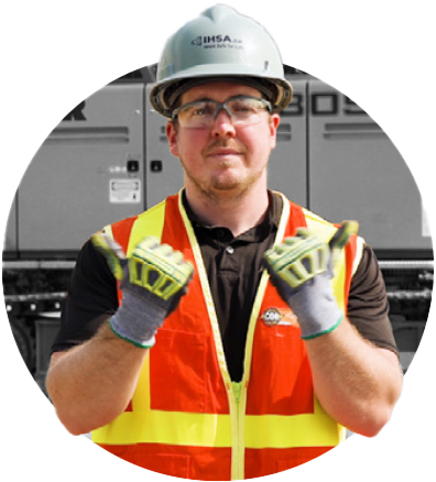 Man in safety gear demonstrating hand/arm signals