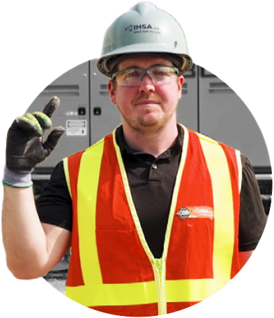 Man in safety gear demonstrating hand/arm signals