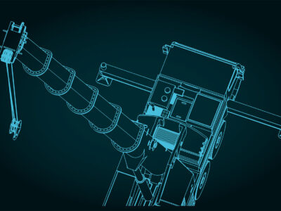 Illustration of mobile crane with long telescopic boom